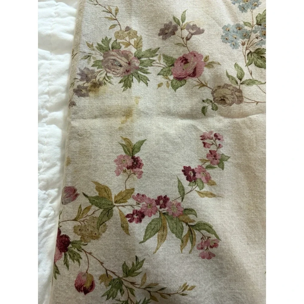 Reversible Cotton Tablecloth Cottage Floral Stripe 58x100 Pink Green Blue
